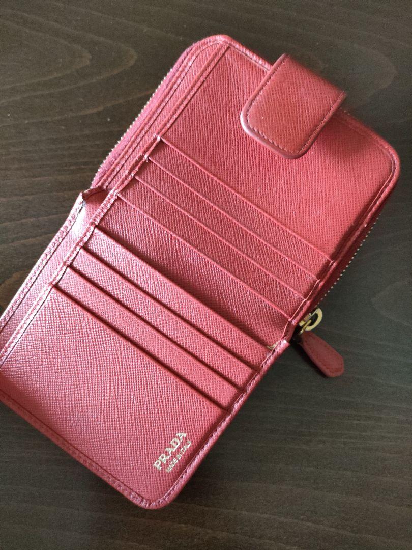 PRADA サフィアーノレザー 二つ折り財布 レッド