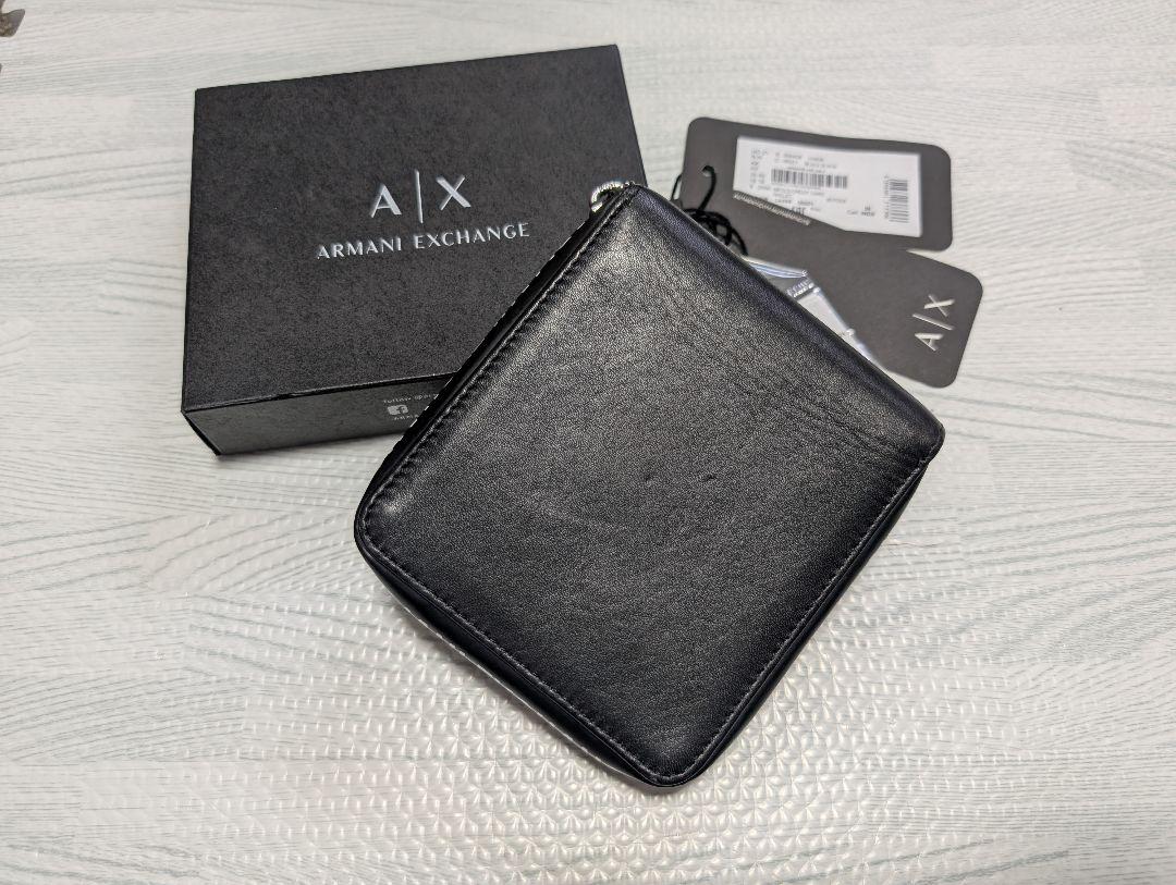 Armani Exchange ブラック 二つ折り財布　箱、タグ付き