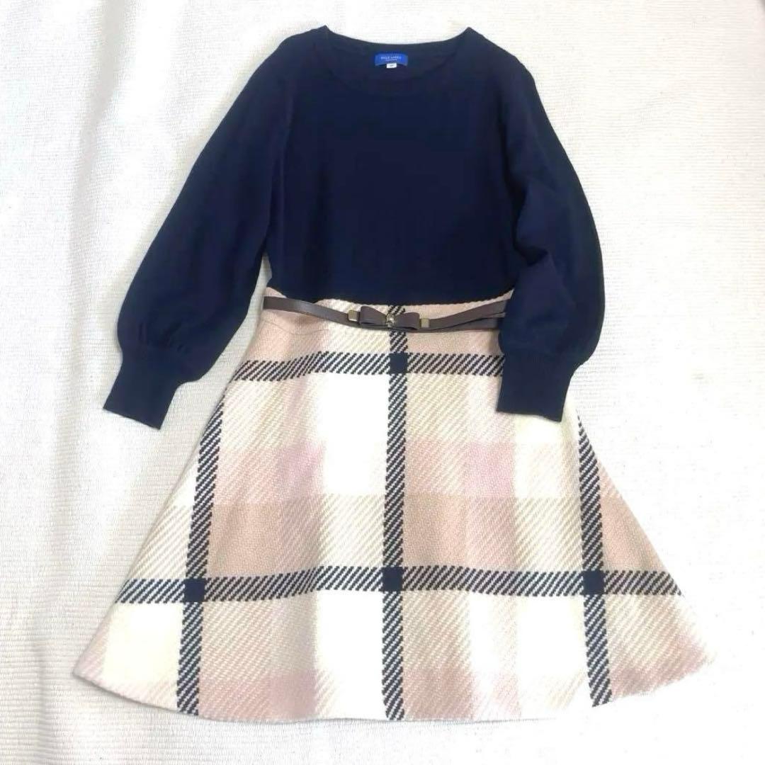 ブルーレーベルクレストブリッジ　異素材 ドッキングニットワンピース　ツイード