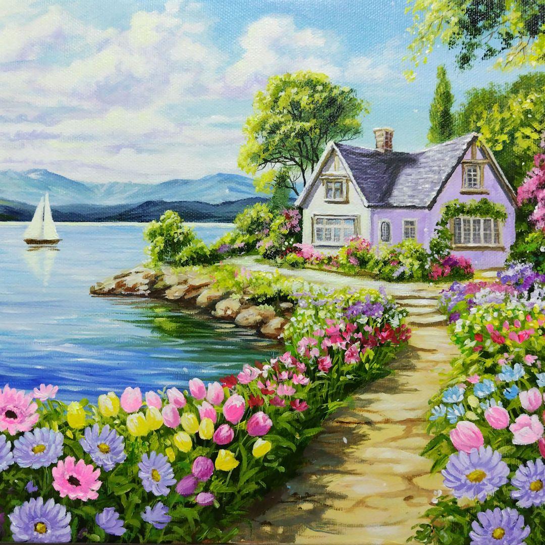 【Flower garden②】アクリル画 F3 風景画 絵画 原画