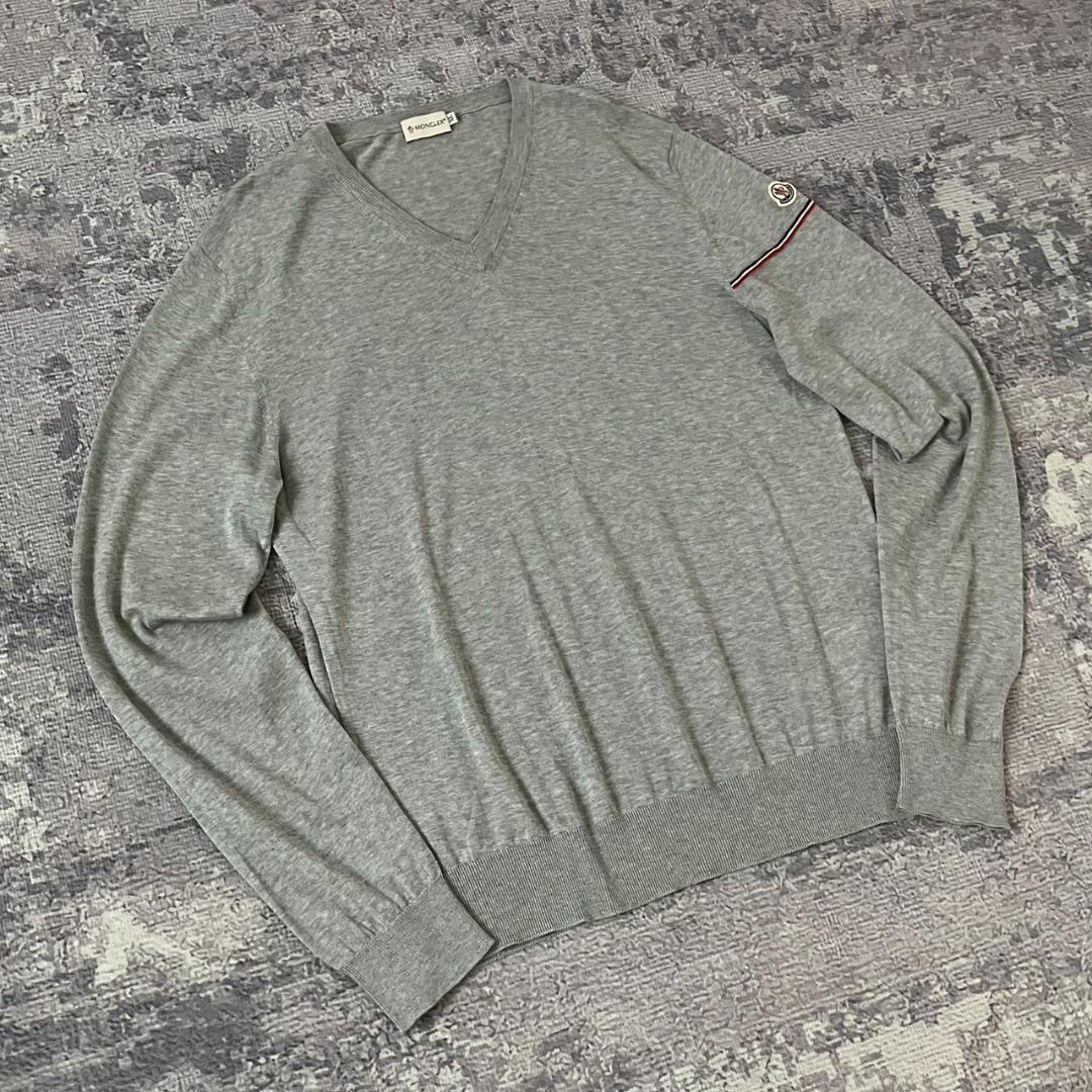 【超希少XL】モンクレール 刺繍ロゴニット セーター グレー LL QR確認済