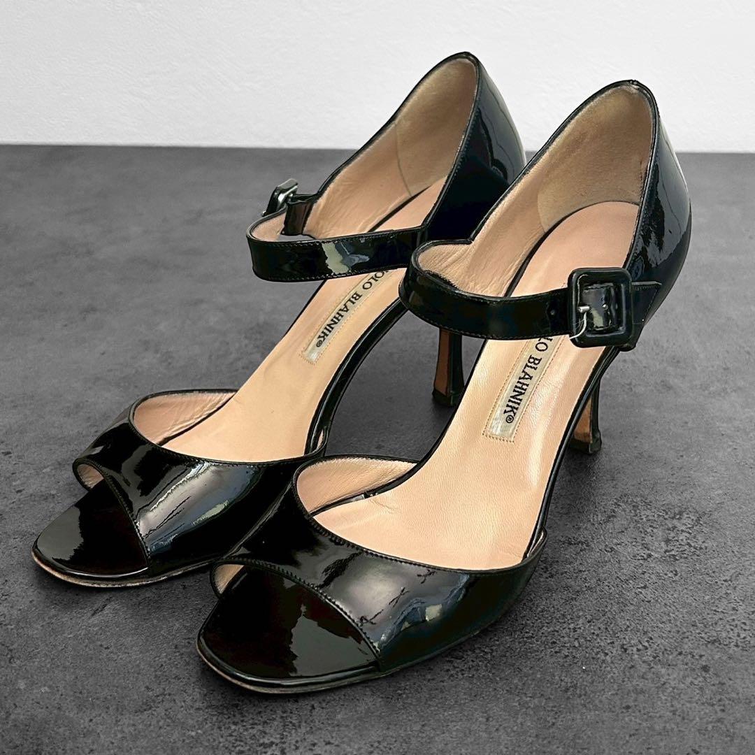 Manolo Blahnik  ヒールサンダル マノロ ブラニク“花々咲き誇る”ミュール＆足首ストラップ付き