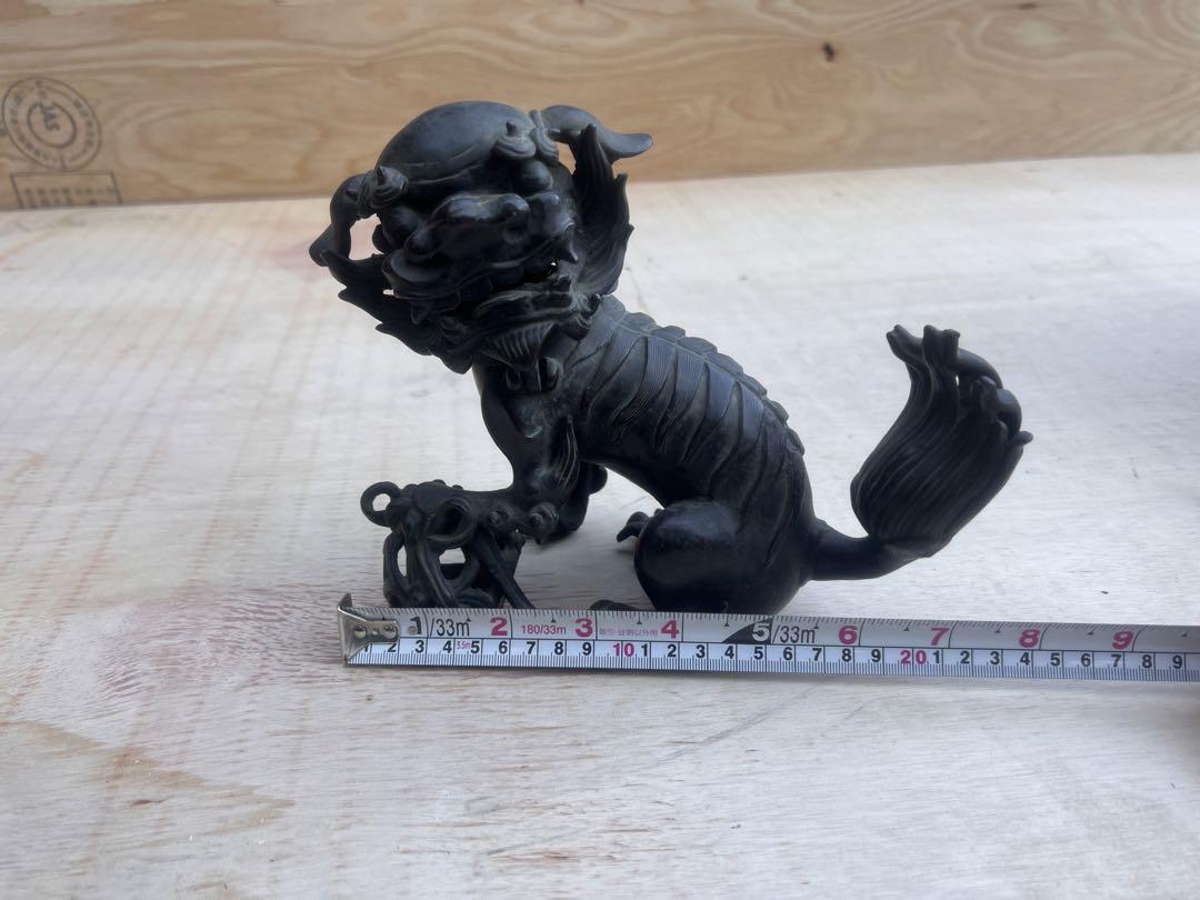 銅製　玉のり狛犬　獅子　香炉　30年前にこの見た目でした　箱付き
