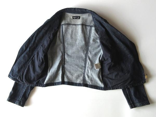 チュニジア製 agnes b. ストレッチデニム ライダースジャケット