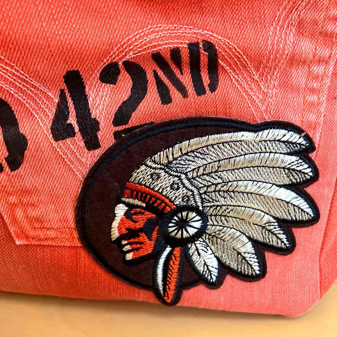 デニムリメイクトートバッグ 赤 スカル刺繍 NEXPOTALLINN_EU