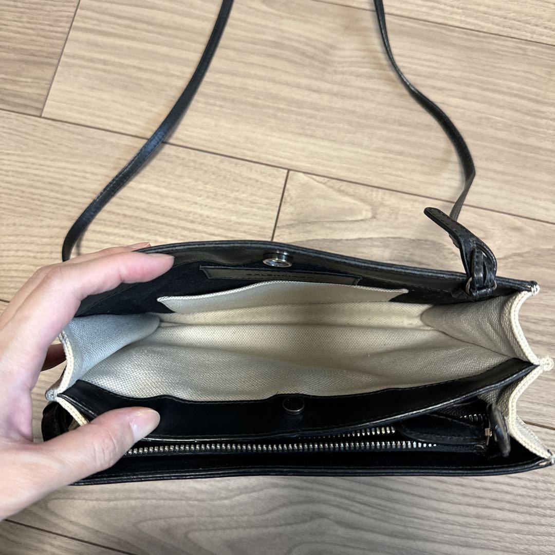 バレンシアガ キャンバス ショルダーバッグ レザーネイビーポシェット 画像3