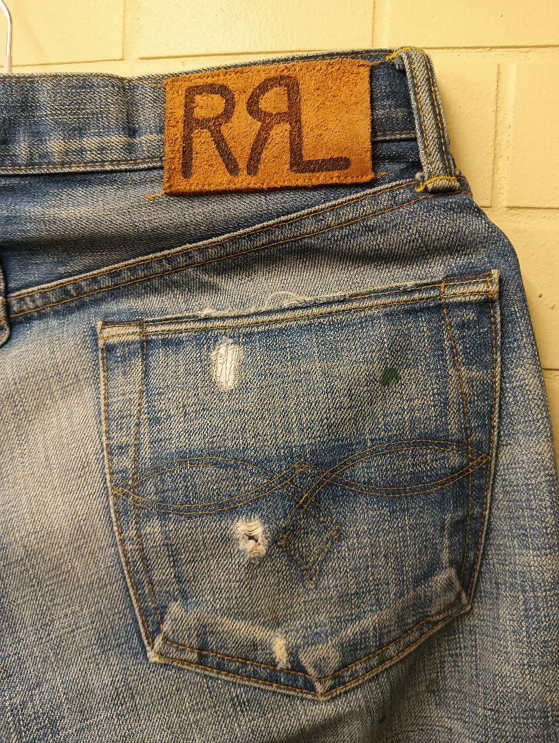 希少! USA製 RRL ダブルアールエル ダメージ加工ジーンズ W約80