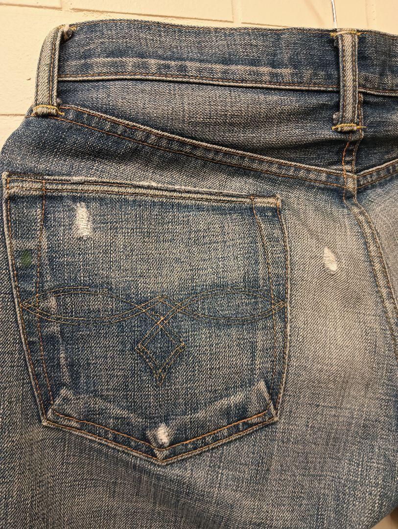 希少! USA製 RRL ダブルアールエル ダメージ加工ジーンズ W約80