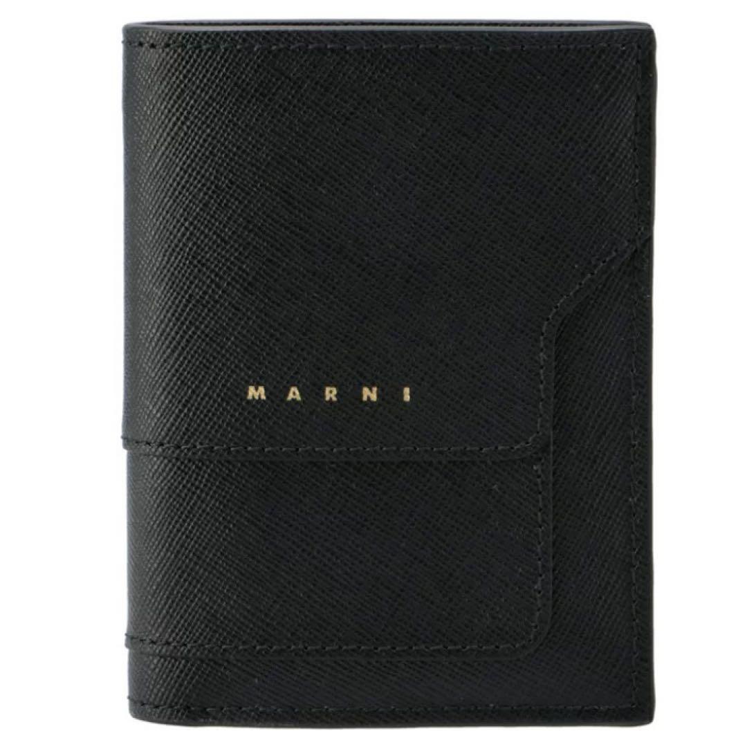 マルニ MARNI 財布 二つ折り ミニ財布 サフィアーノレザー ブラック　新品