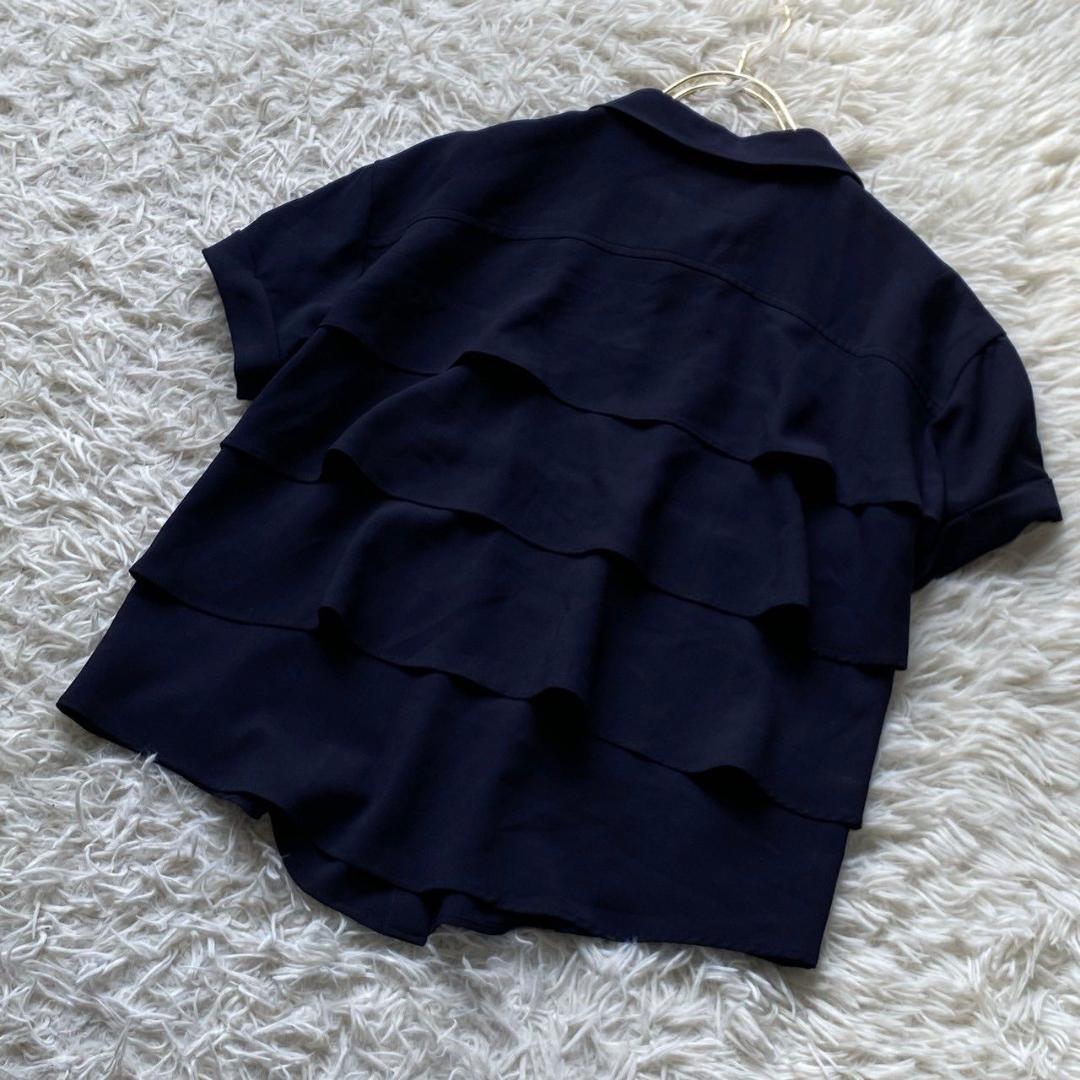 《良品》LANVIN 半袖ブラウス ネイビー 38 キレイめ オフィス 透け感