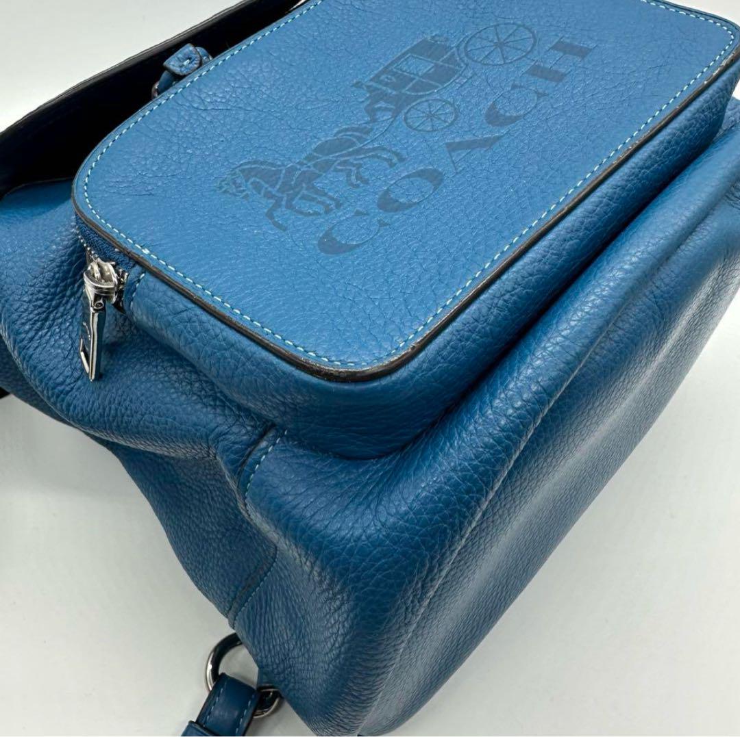 極美品＆希少 COACHシボ革リュックサ ックビックロゴ馬車ブルー 巾着