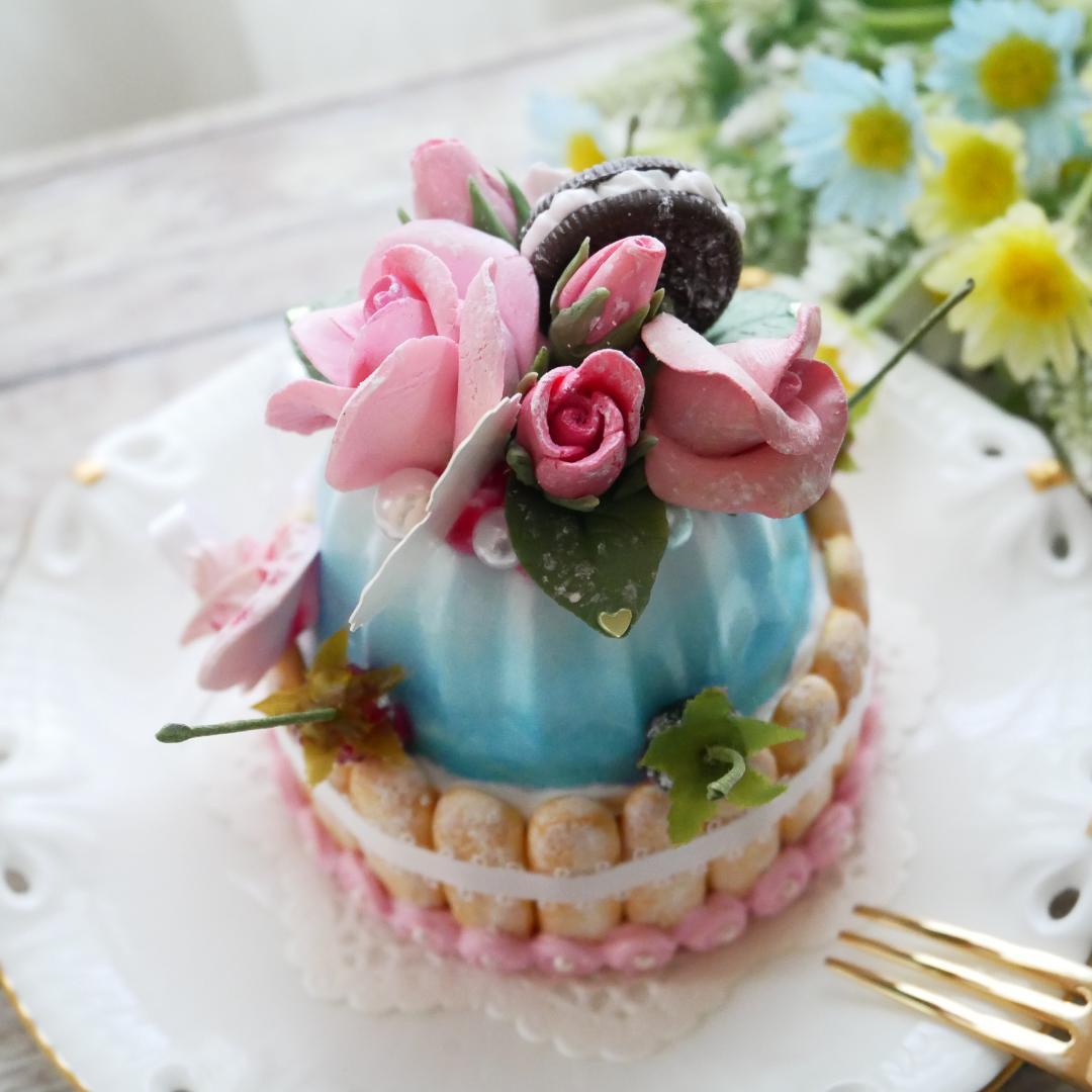 【merci*M様】フェイクスイーツ◆薔薇飾水色ムース♡プリンセスシャルロット◆