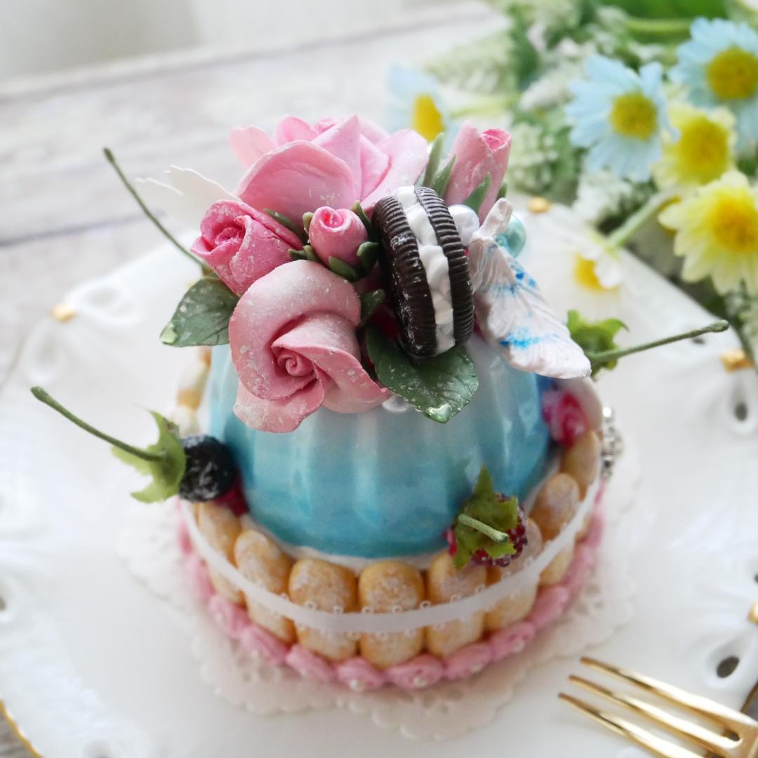 【merci*M様】フェイクスイーツ◆薔薇飾水色ムース♡プリンセスシャルロット◆