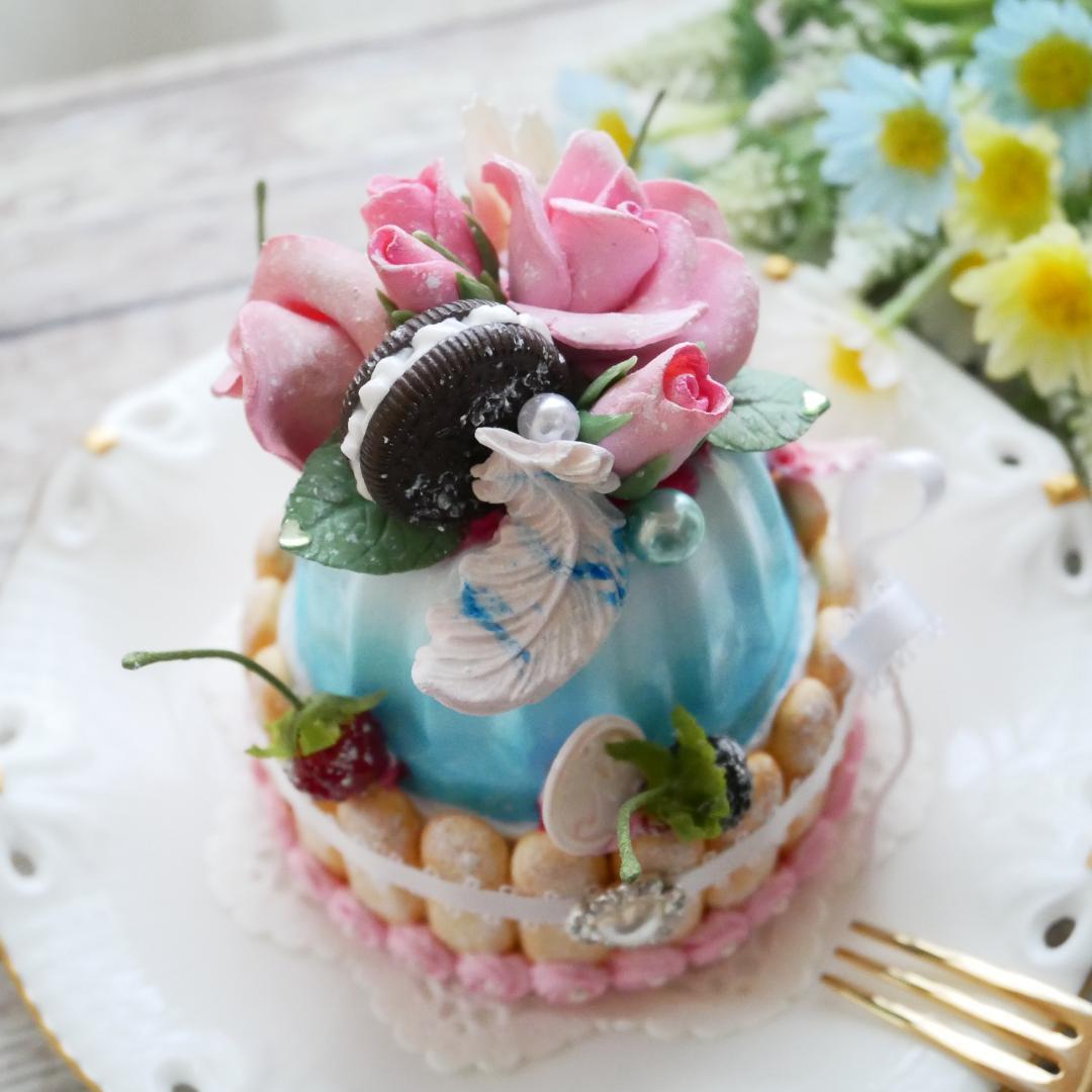 【merci*M様】フェイクスイーツ◆薔薇飾水色ムース♡プリンセスシャルロット◆