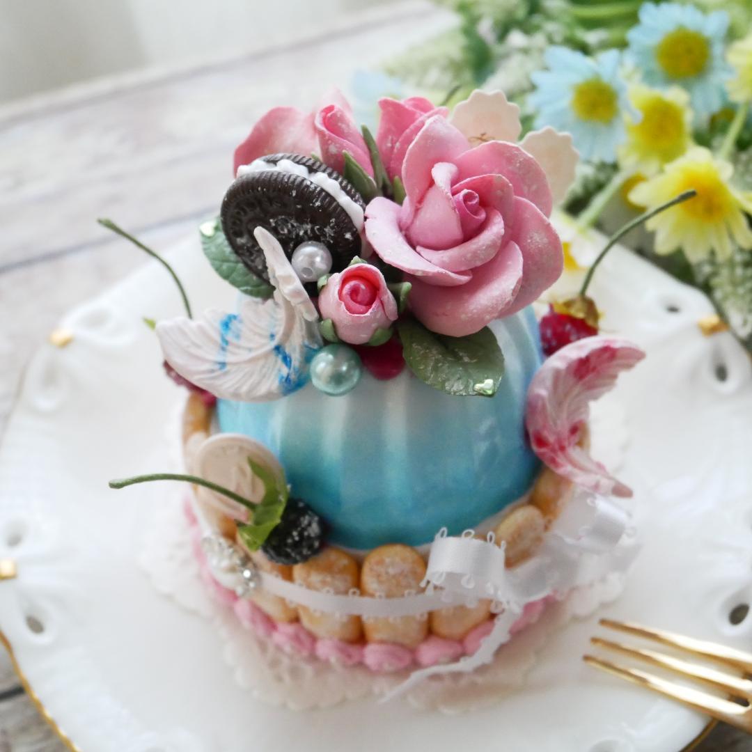 【merci*M様】フェイクスイーツ◆薔薇飾水色ムース♡プリンセスシャルロット◆