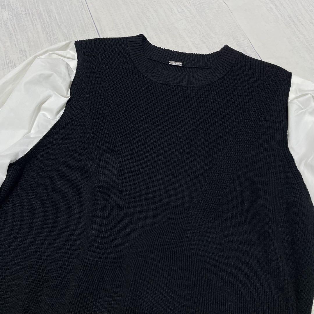 【美品】ミラオーウェン◎布帛スリーブ ドッキングデザイン ニットワンピース