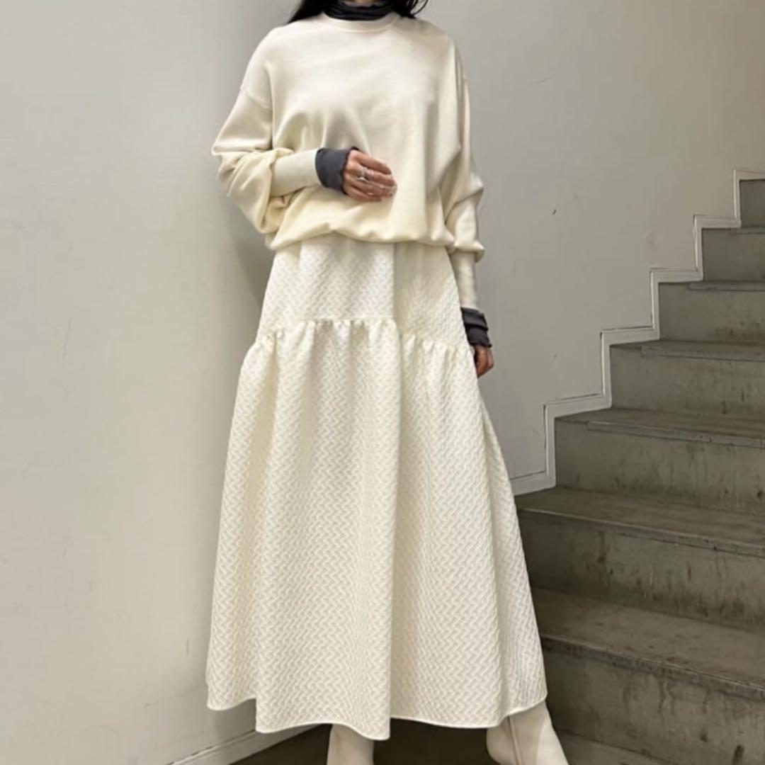 【美品】 BALLSEY ペイズリーマトラッセ ギャザーロングスカート 白 36