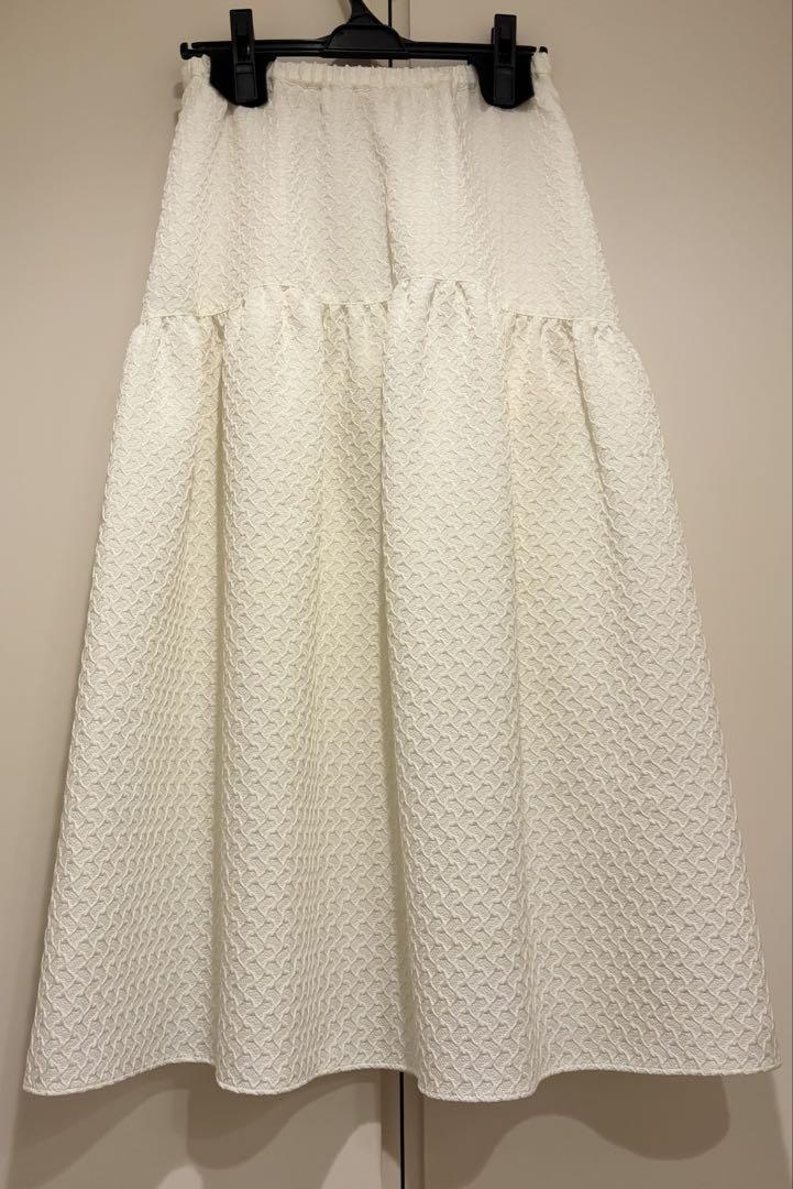 【美品】 BALLSEY ペイズリーマトラッセ ギャザーロングスカート 白 36