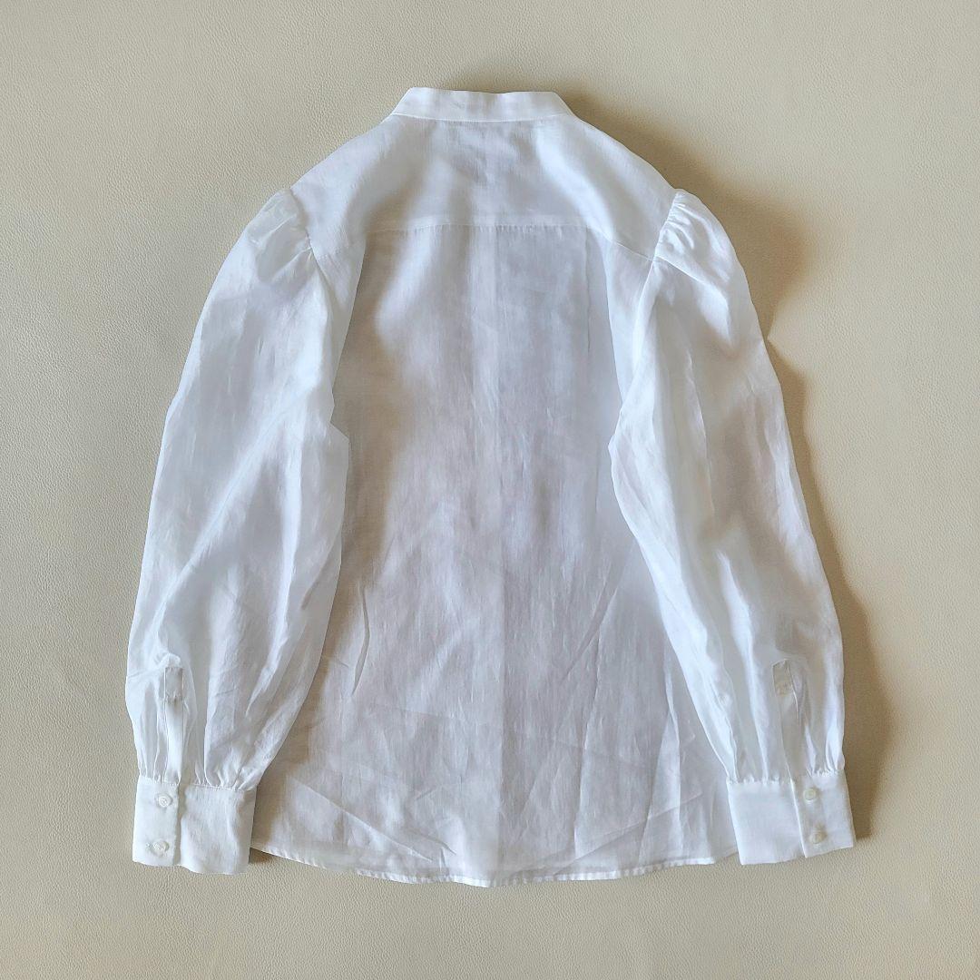 美品【LOUNIE】スタンドカラーフリルシャツ S シアー ホワイト白