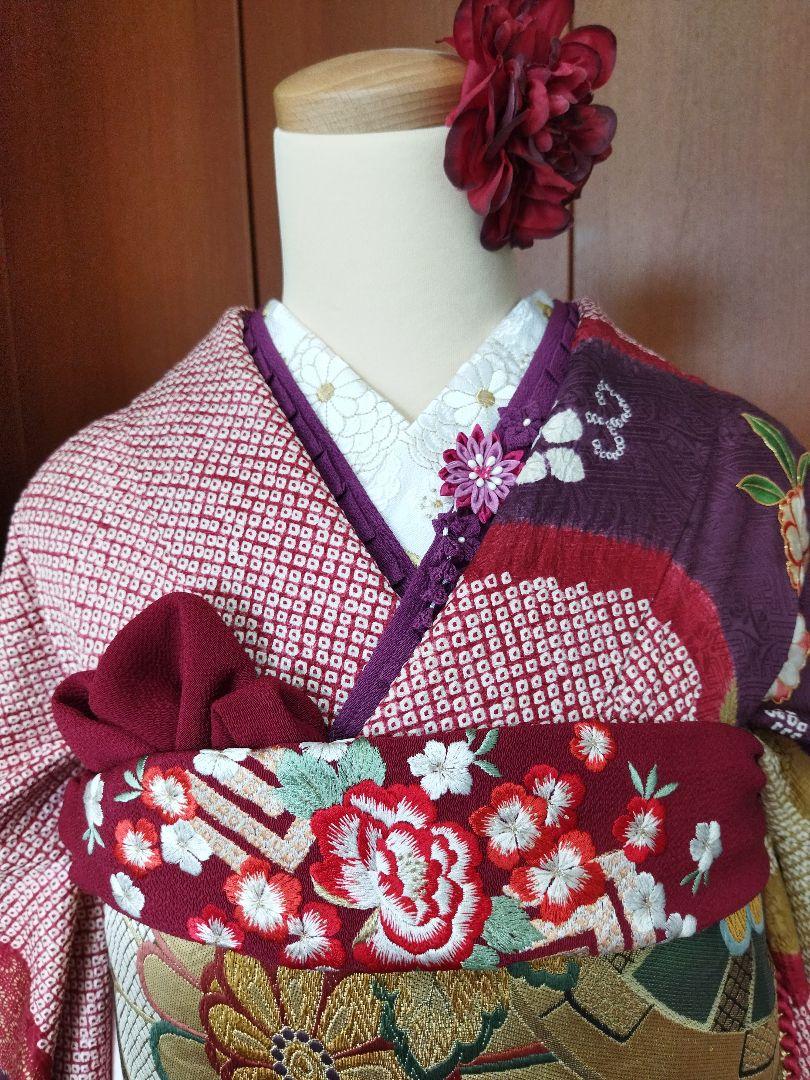 【限定販売】 振袖7点セット 394.総絞りと刺繍 ナユカ様 正絹 成人 フルセット 着物・浴衣
