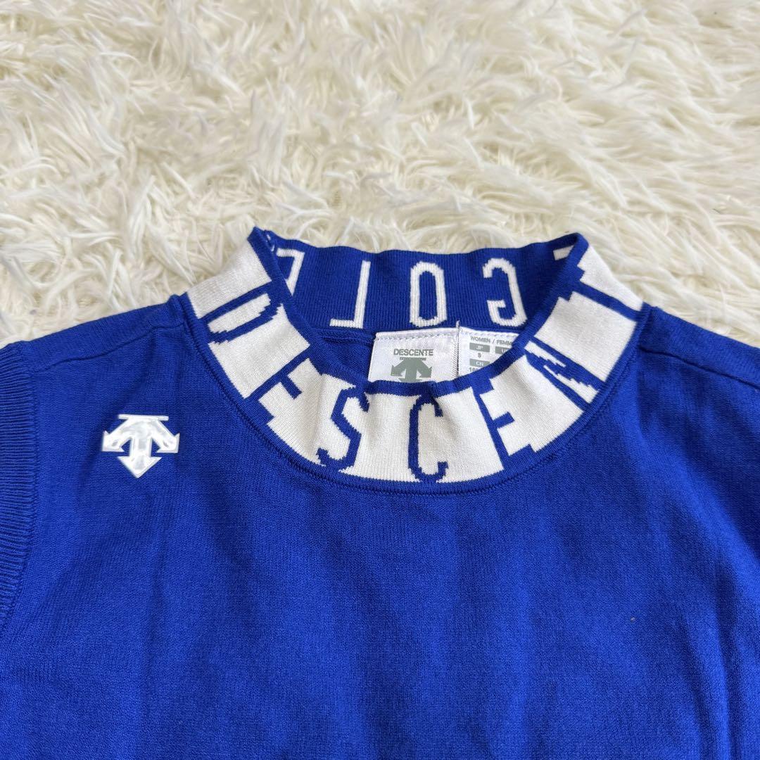 【デサントゴルフ】美品 ニットベスト ロゴ ブルー Sサイズ レディース