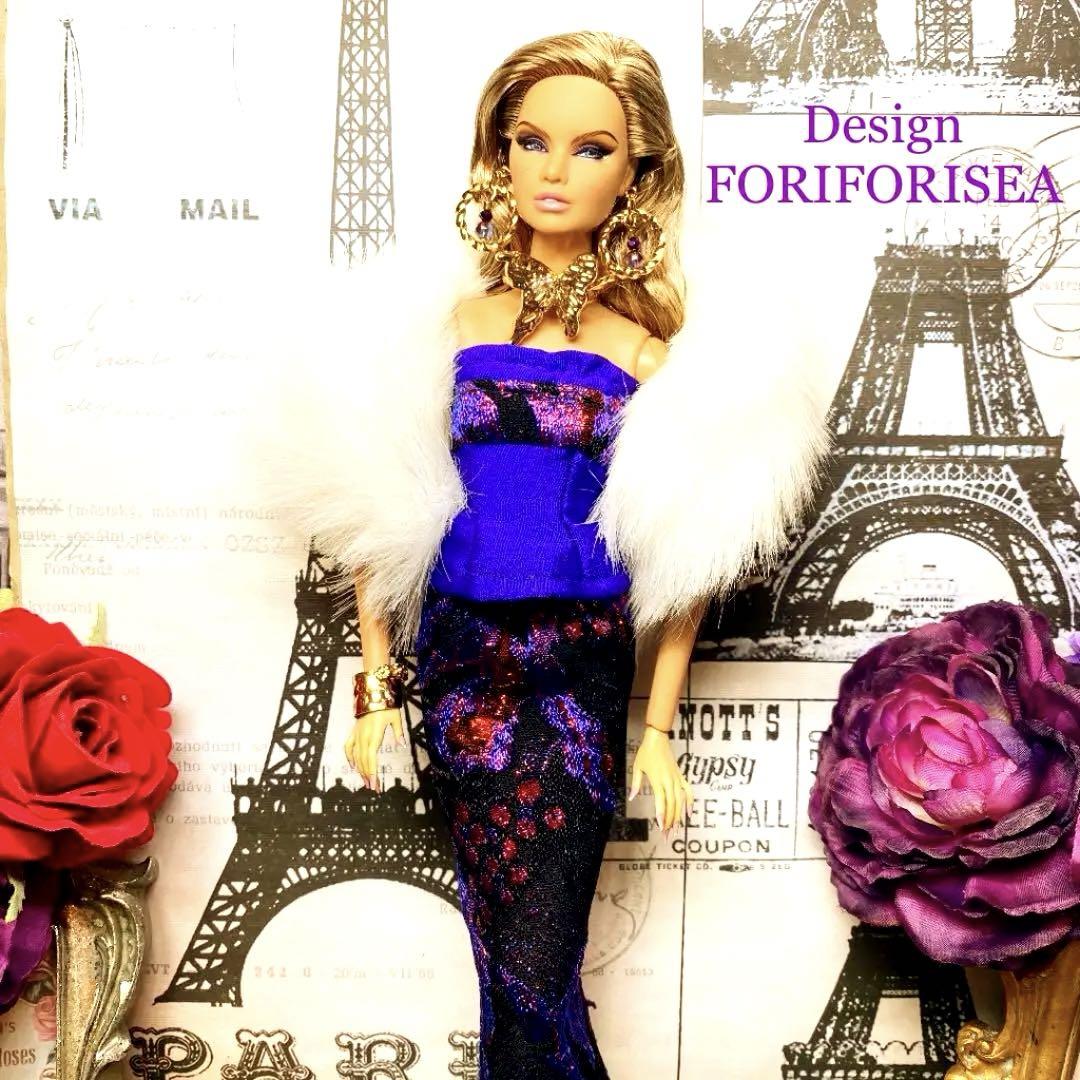 Luxurious purple French dress♡＆ピアス♡ファー♡