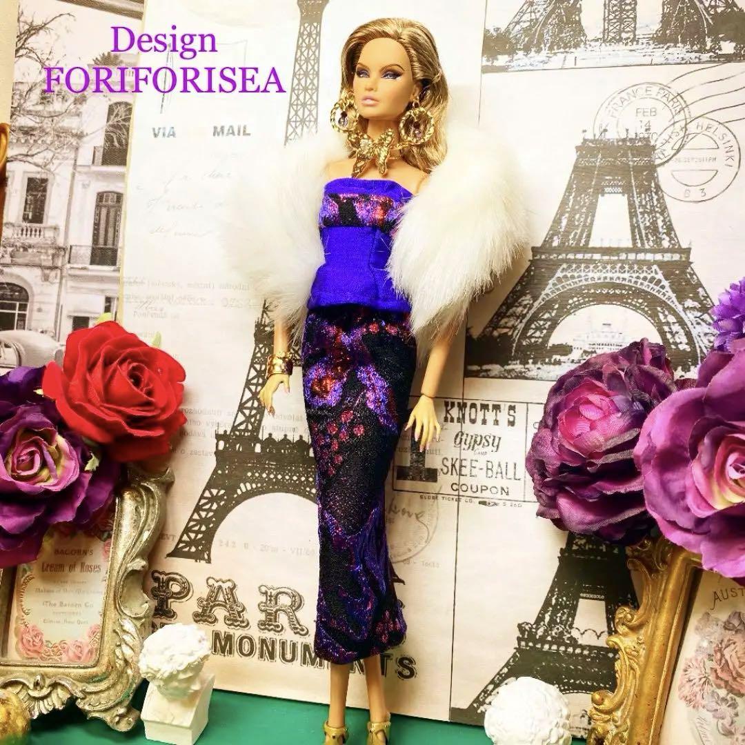 Luxurious purple French dress♡＆ピアス♡ファー♡