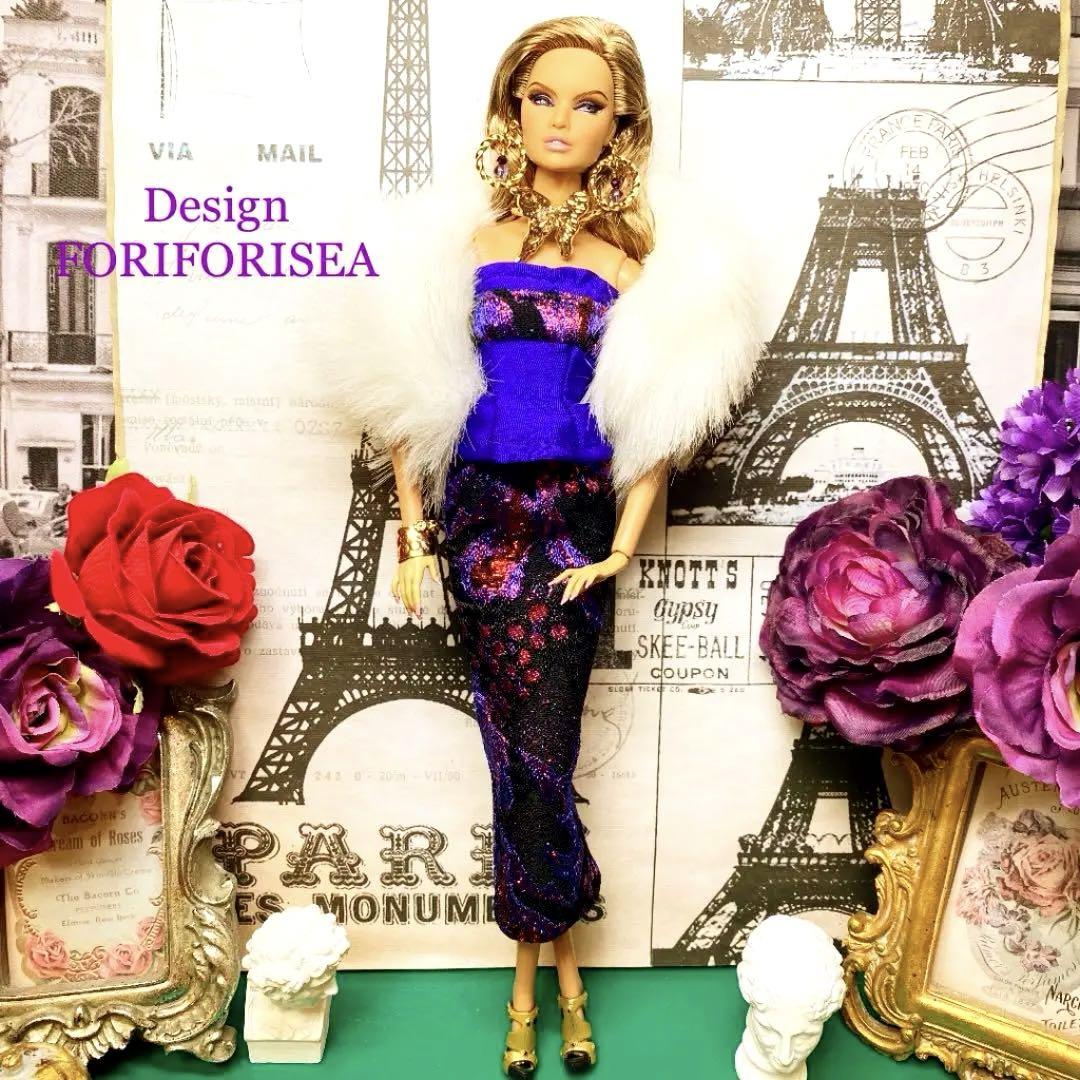 Luxurious purple French dress♡＆ピアス♡ファー♡