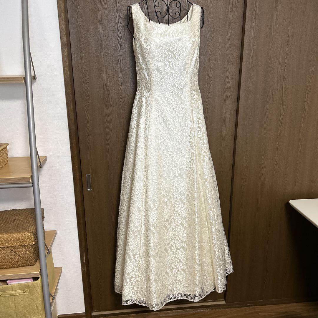 オフホワイトの総レースの ドレス　チュール付き　結婚式 パーティ　リサイタル