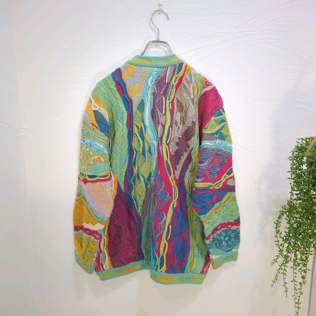 90s coogi knit マルチカラー カーディガン 3Dニット クージー