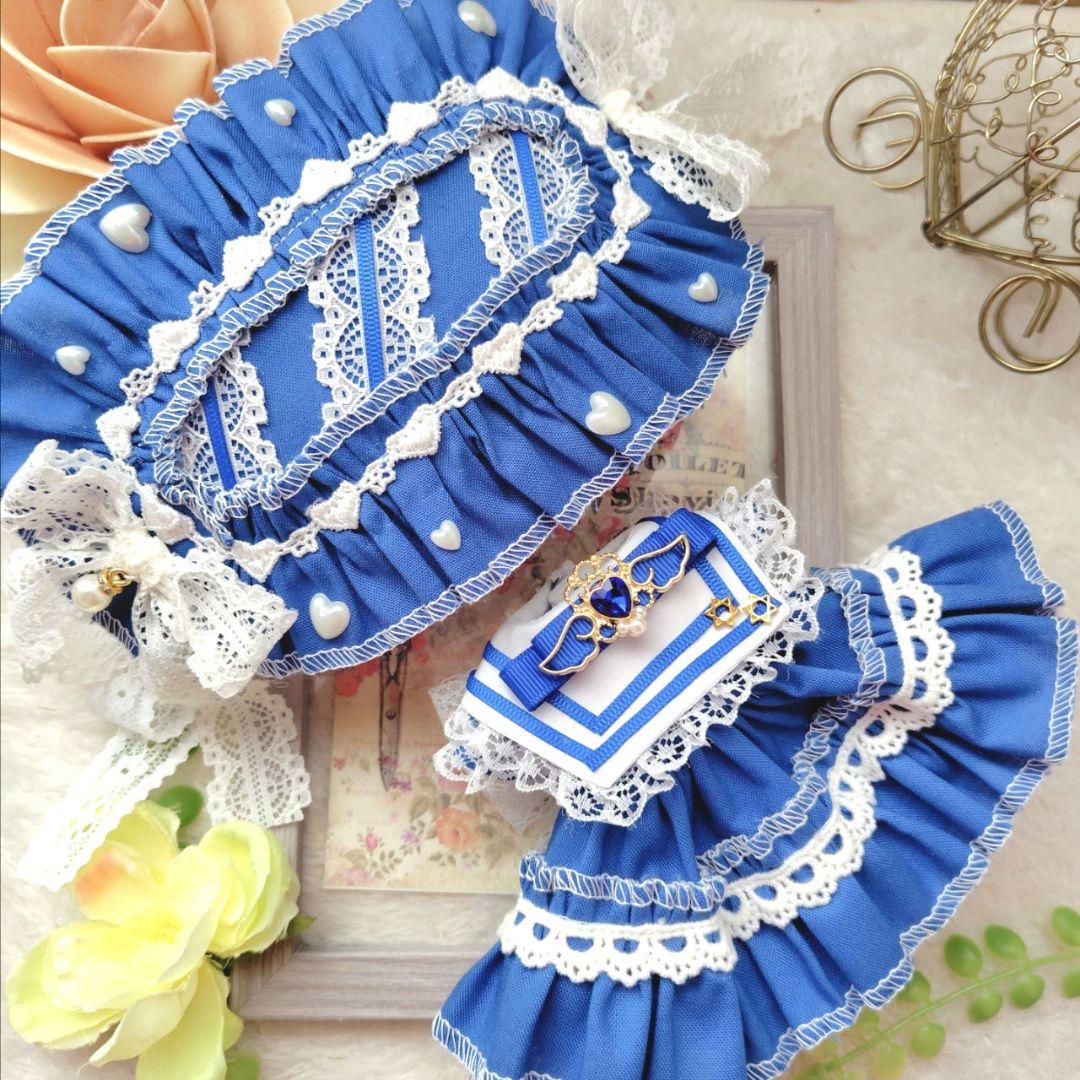 №06-077 襟付き　ブルー♡　ドレス　１６cm　ぬい服