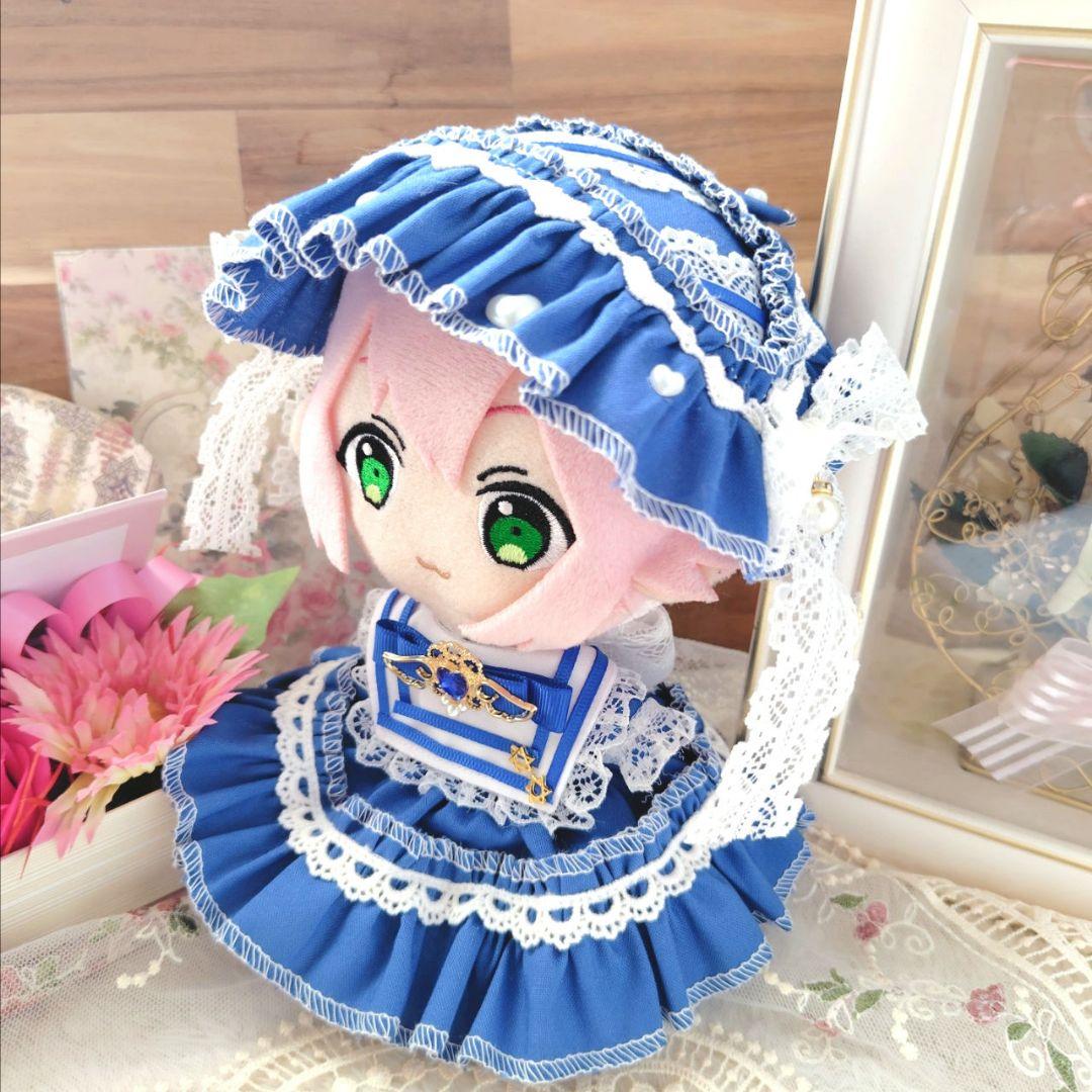 №06-077 襟付き　ブルー♡　ドレス　１６cm　ぬい服