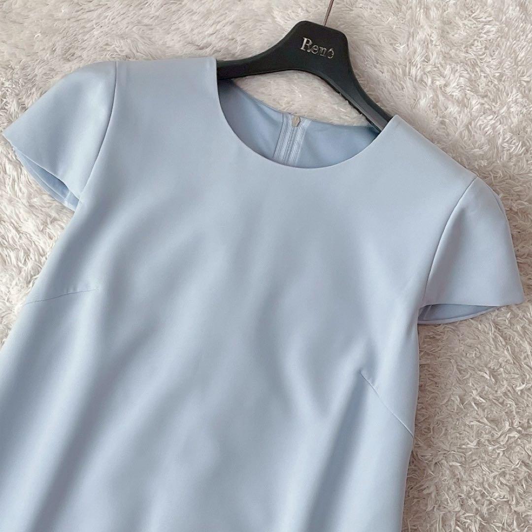 【美品】フォクシー ワンピースドレス 半袖 Aライン フレア ひざ丈 水色 美品】フォクシー ワンピースドレス 半袖 Aライン フレア ひざ丈