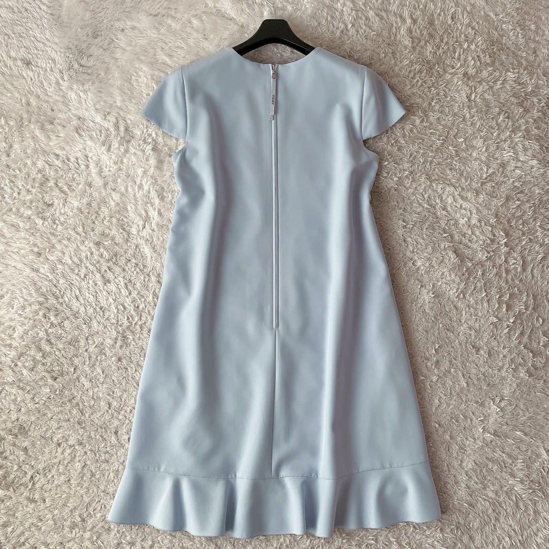 美品】フォクシー ワンピースドレス 半袖 Aライン フレア ひざ丈