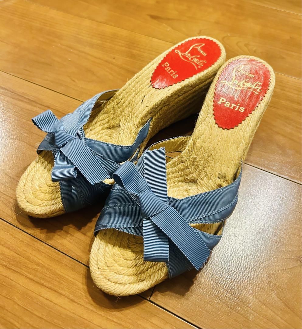 Christian Louboutin ルブタン ブルー リボンサンダル靴