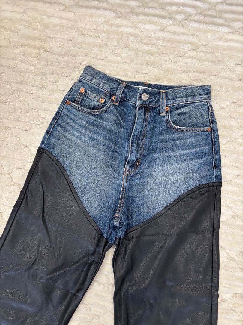 【美品】マウジー F/LEATHER COMBI STRAIGHT デニムパンツ 【美品】マウジー F/LEATHER COMBI STRAIGHT デニムパンツ