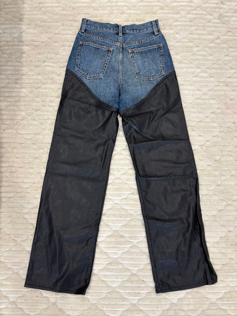 【美品】マウジー F/LEATHER COMBI STRAIGHT デニムパンツ 【美品】マウジー F/LEATHER COMBI STRAIGHT デニムパンツ