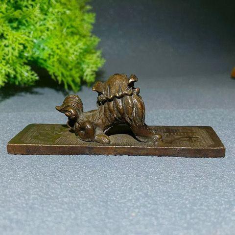 銅器 鎮紙 鎮尺 銅圧尺 双獅子厚徳載物 銅尺 文房置物