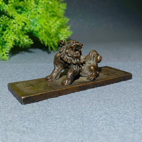 銅器 鎮紙 鎮尺 銅圧尺 双獅子厚徳載物 銅尺 文房置物