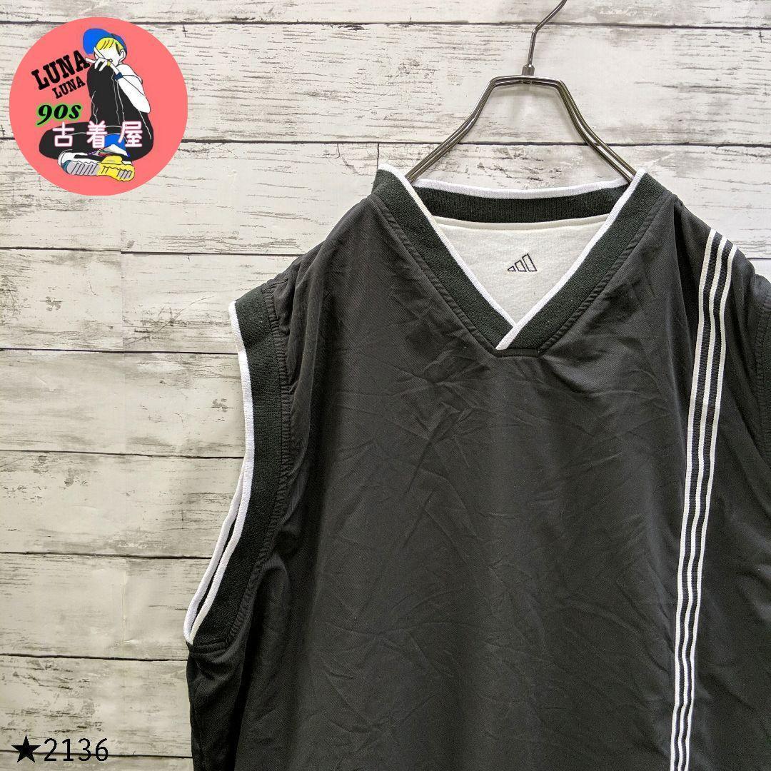 【2136】US古着 海外規格 90S ビンテージ adidas 両面 ベスト