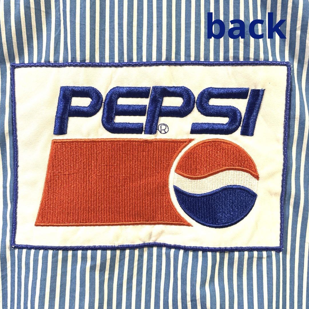90sUSA製PEPSIペプシ企業系半袖ワークシャツM水色ストライプワッペン
