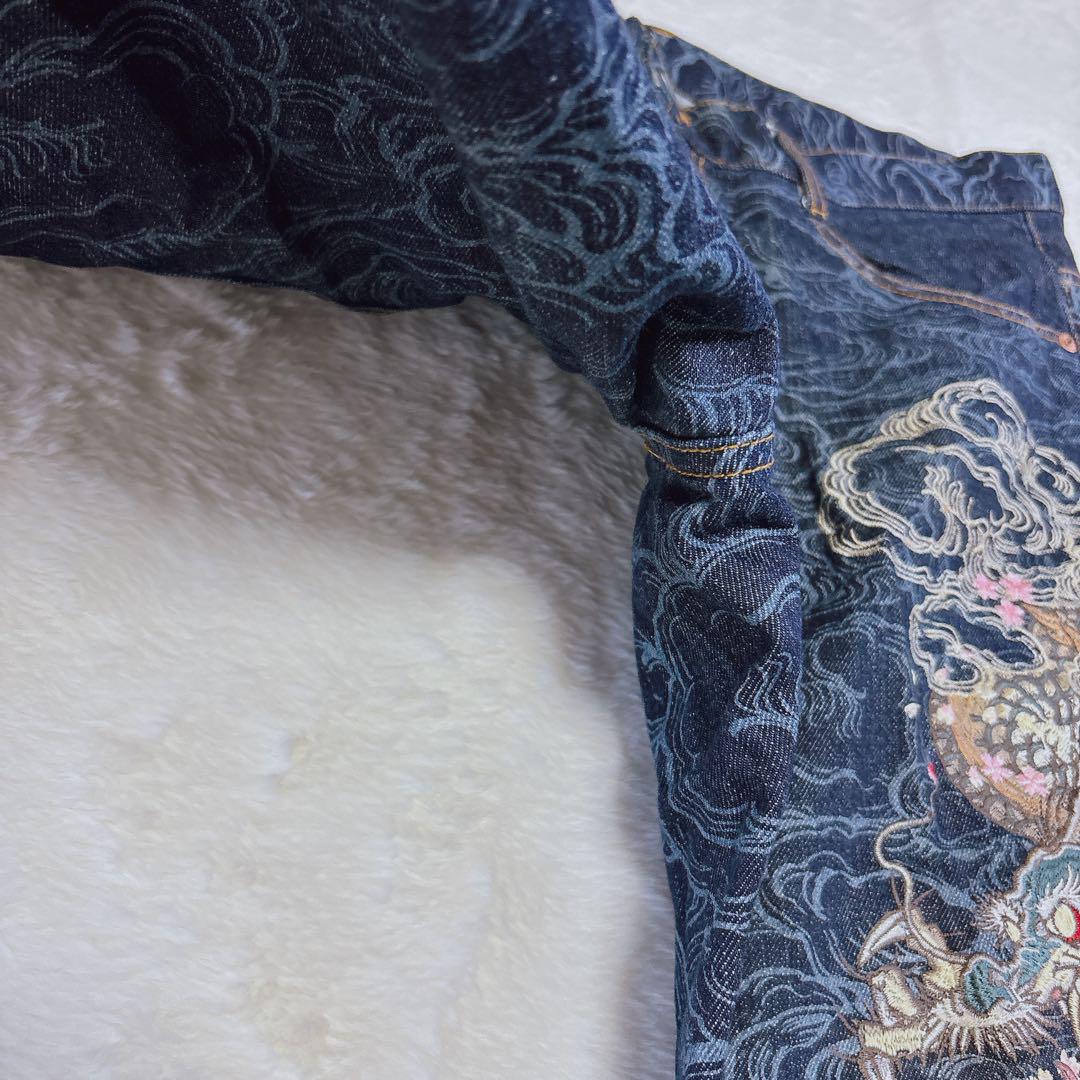 【美品】　SATORI サトリ　デニム 刺繍　和柄　龍　桜　濃紺　ドラゴン　36