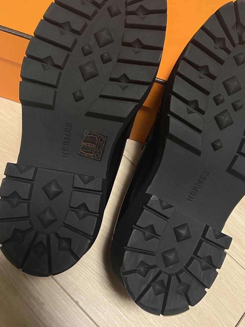 美品　HERMES 厚底　ローファー　Hロゴ　ヒッチ　ブラック　本革