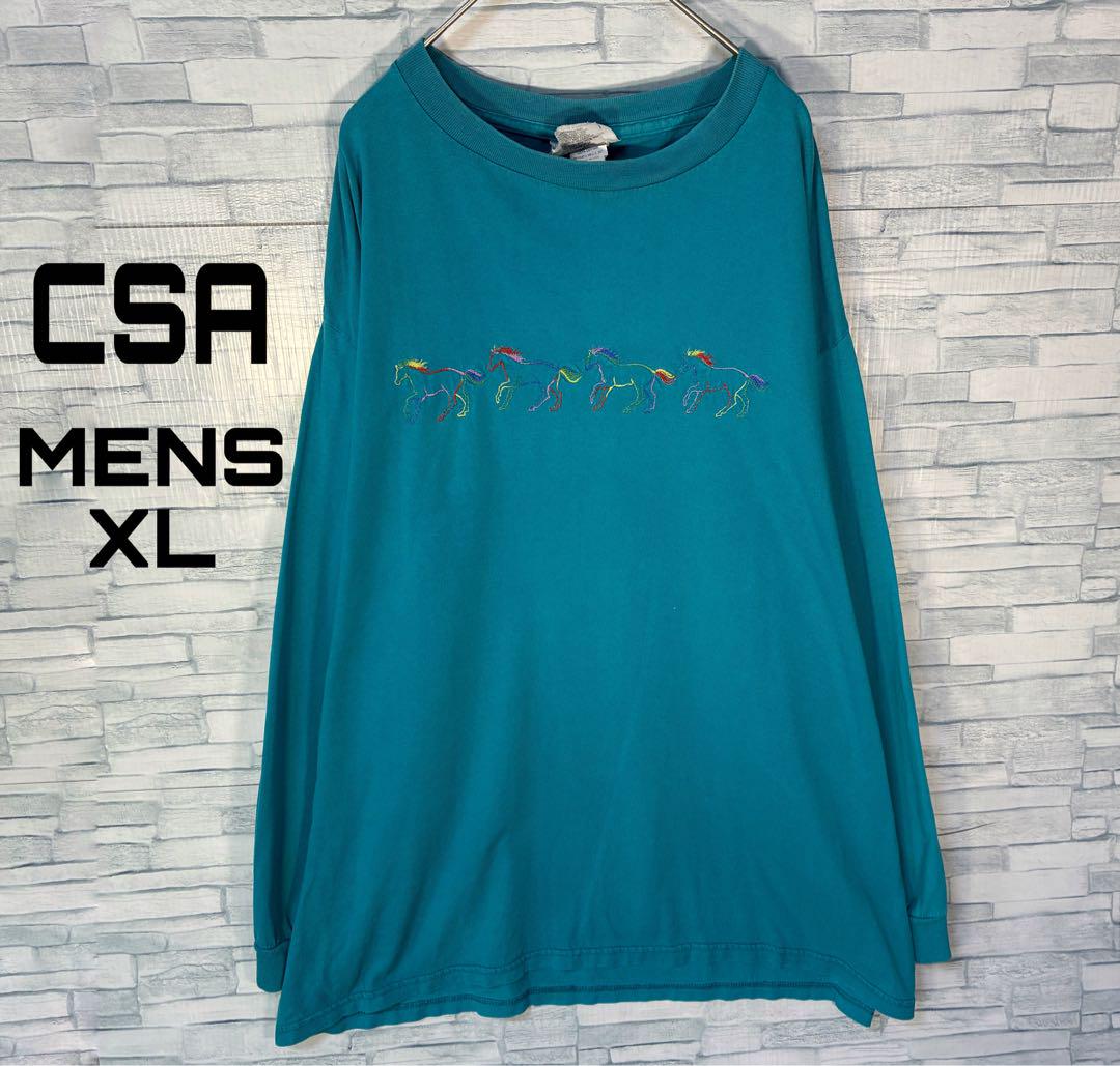 【USA古着】90s CSA ロングTシャツ XL USA製　刺繍イラスト