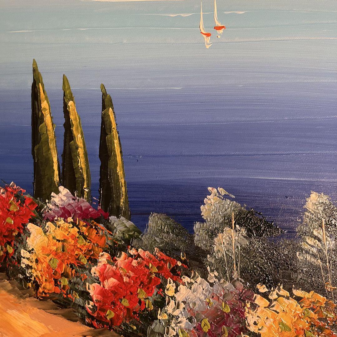 手書き油絵 地中海の風景 絵画 インテリア 油彩画