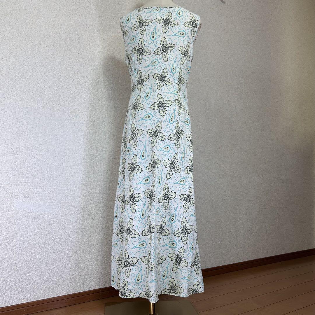 【メール便不可】 m6951【麻100%】【XL】【超ロング丈】美品 ローラアシュレイ ワンピース
