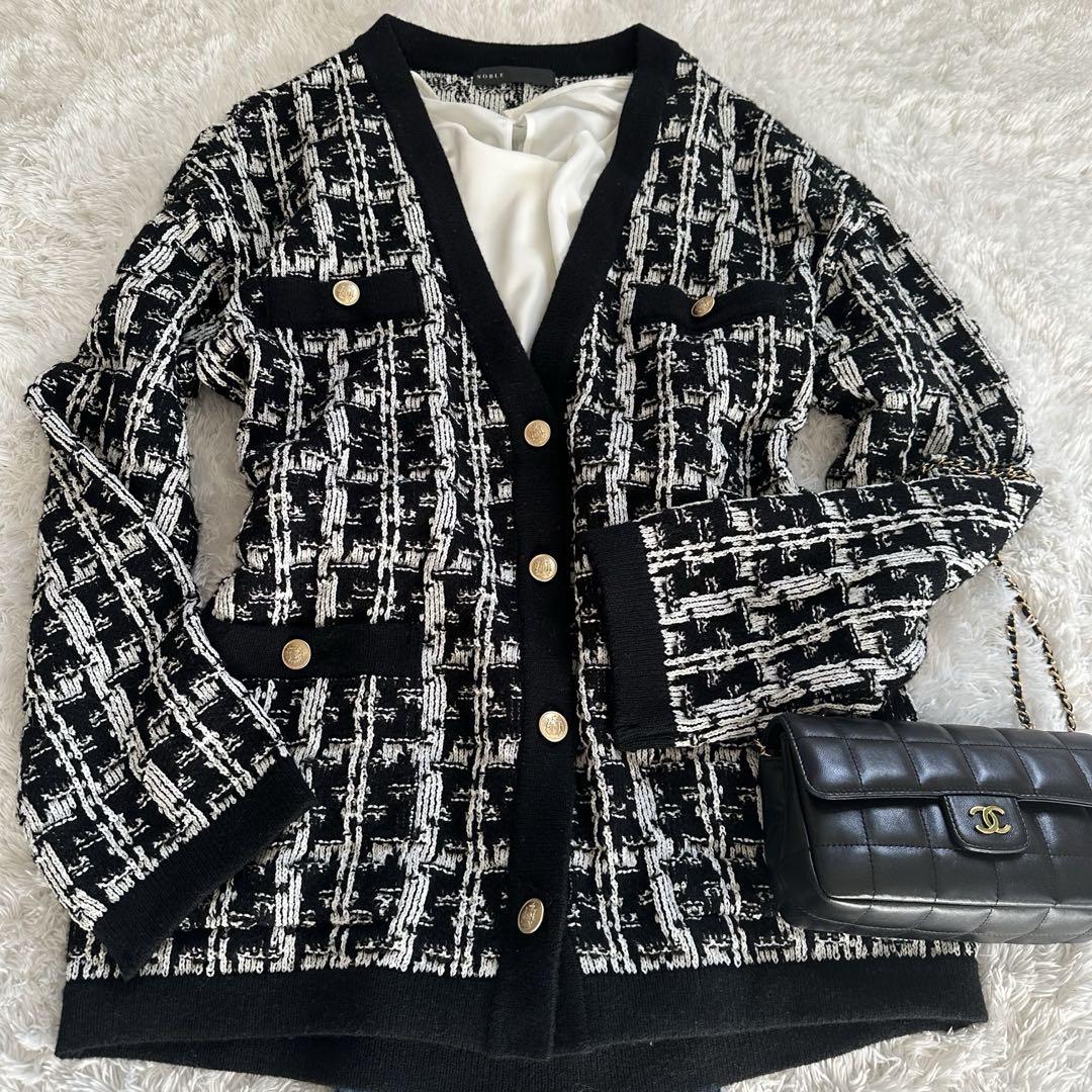 【美品】ノーブル　ツイード風Vカーディガン　金ボタン　ジャケット