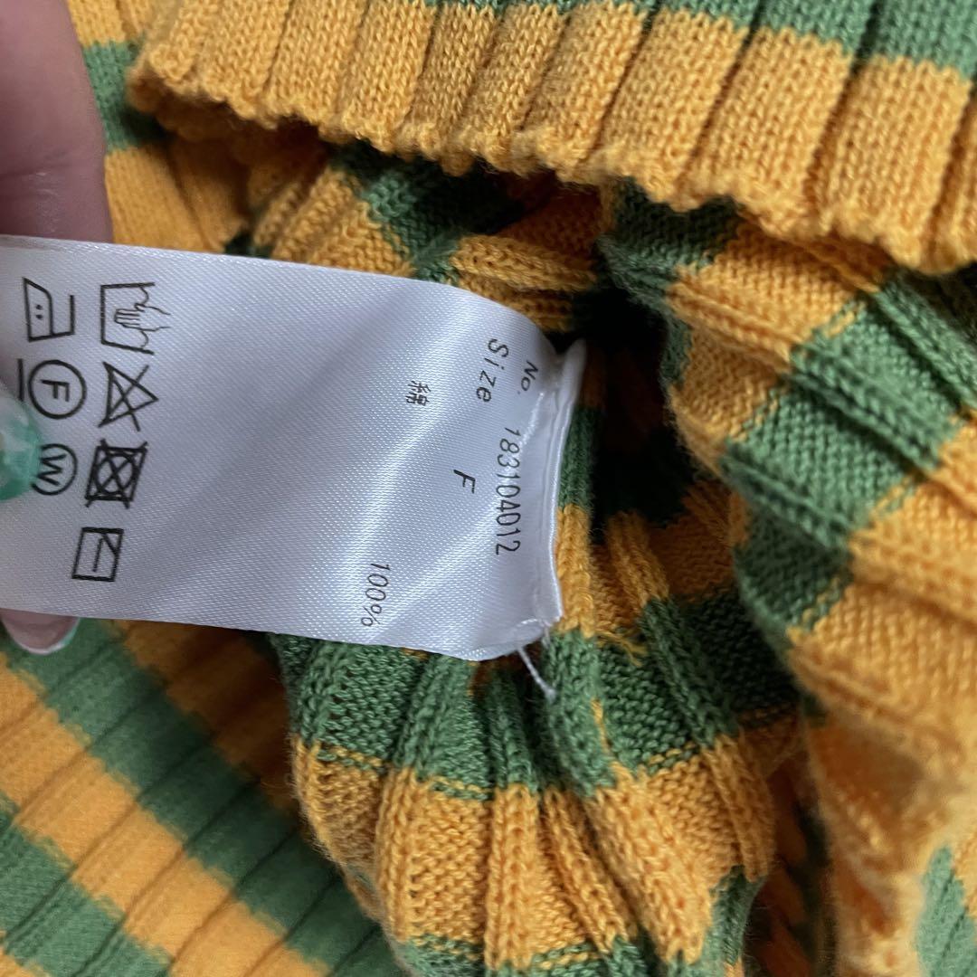 美品✴︎COEL 半袖リブニット イエロー　グリーン　ボーダー　背中空き