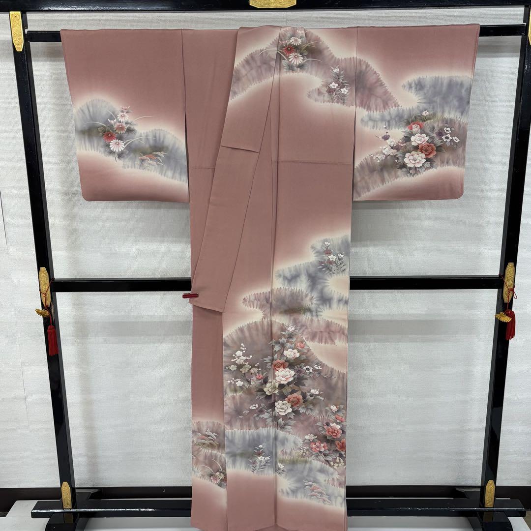 最先端 縮緬 AK-7001 正絹 訪問着 付下げ 紋無し 美しい染め 花柄 着物・浴衣