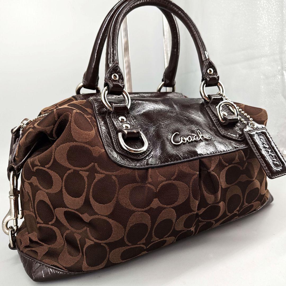 COACH ミニボストン ハンドバッグ シグネチャー ブラウン